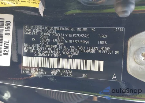 2015 Toyota Sequoia Platinum 5.7L V8 from USA, damaged, VIN 5TDDW5G13FS116343